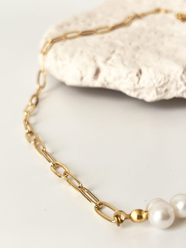 14K Altın Kaplama Zincir ve Gerçek İnci Birleşim Tasarım Kolye