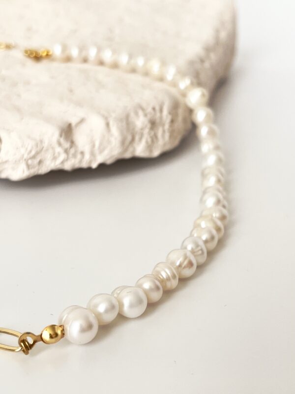 14K Altın Kaplama Zincir ve Gerçek İnci Birleşim Tasarım Kolye