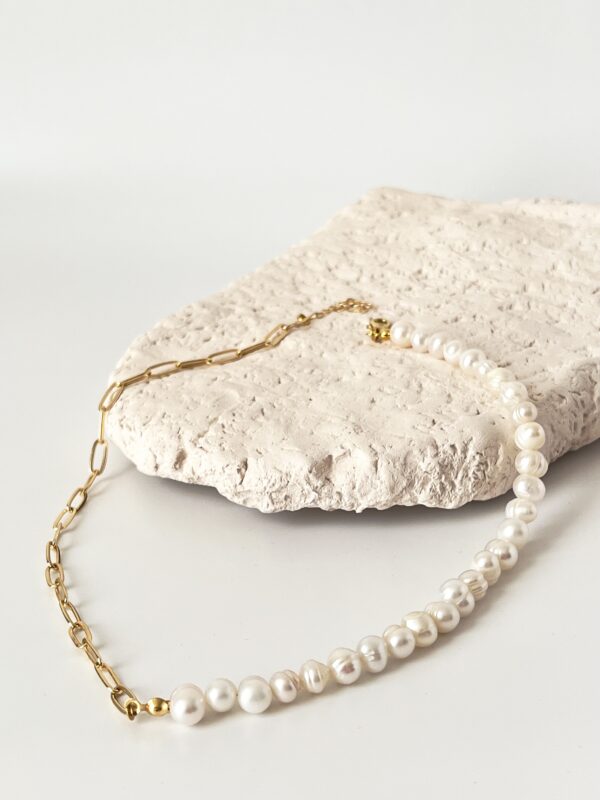 14K Altın Kaplama Zincir ve Gerçek İnci Birleşim Tasarım Kolye