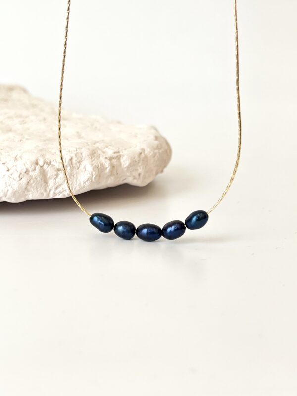 14K Altın Kaplama Minimal Siyah İnci Kolye