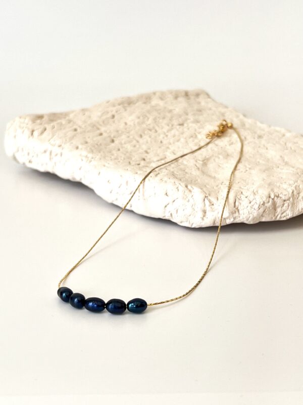 14K Altın Kaplama Minimal Siyah İnci Kolye