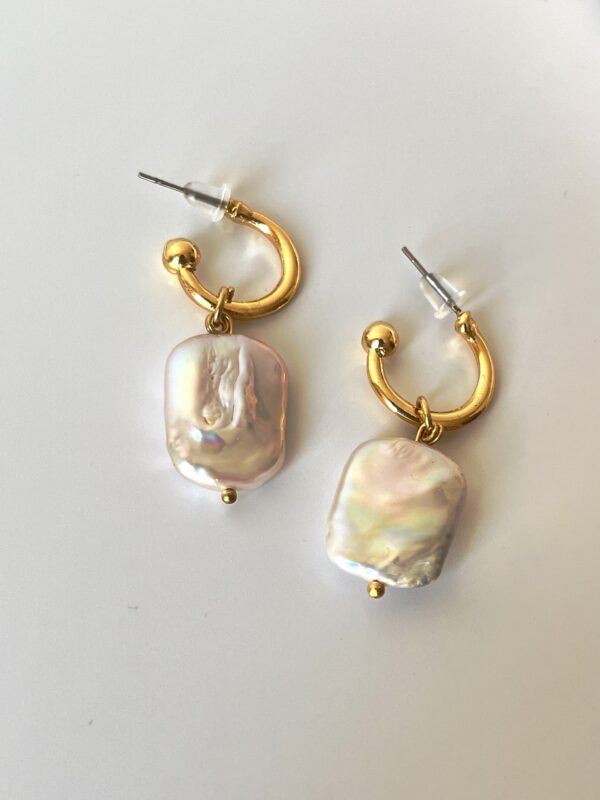 14K Altın Kaplama Gerçek İnci Detaylı Halka Küpe