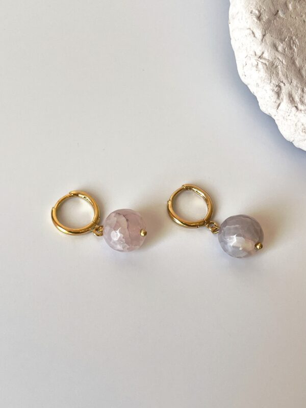 Morganit Akik Doğaltaşlı Tasarım Küpe