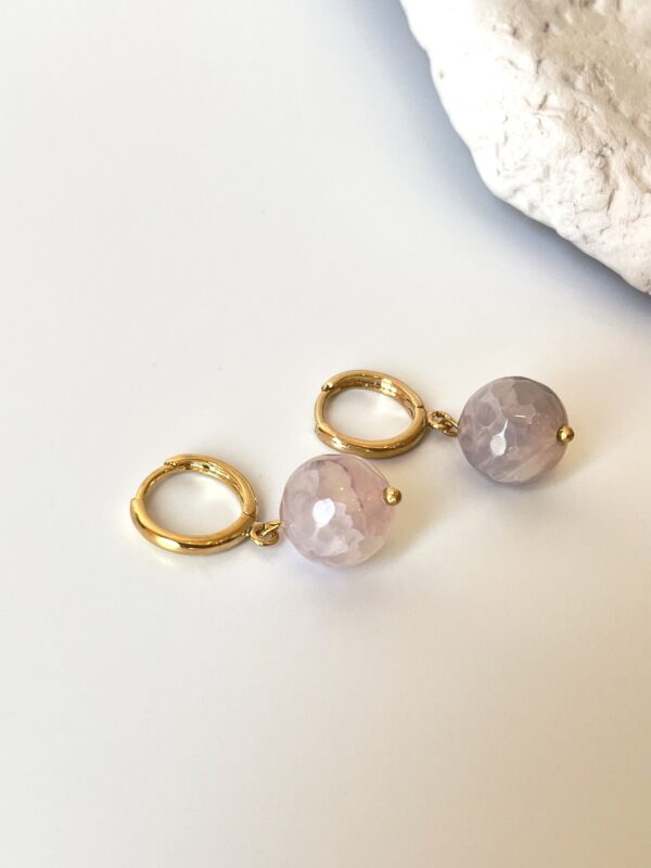 Morganit Akik Doğaltaşlı Tasarım Küpe