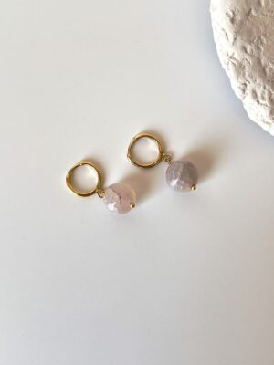 Morganit Akik Doğaltaşlı Tasarım Küpe