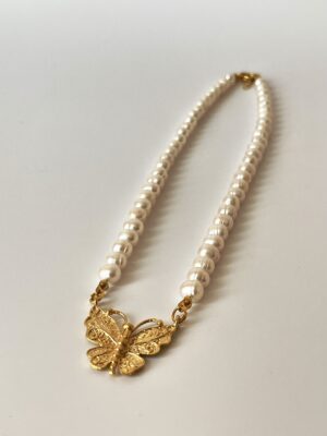 Kelebek Detaylı Gerçek İnci Kolye