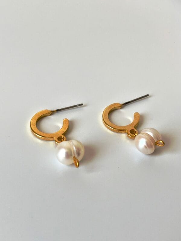 14K Altın Kaplama Tasarım Gerçek İnci Küpe