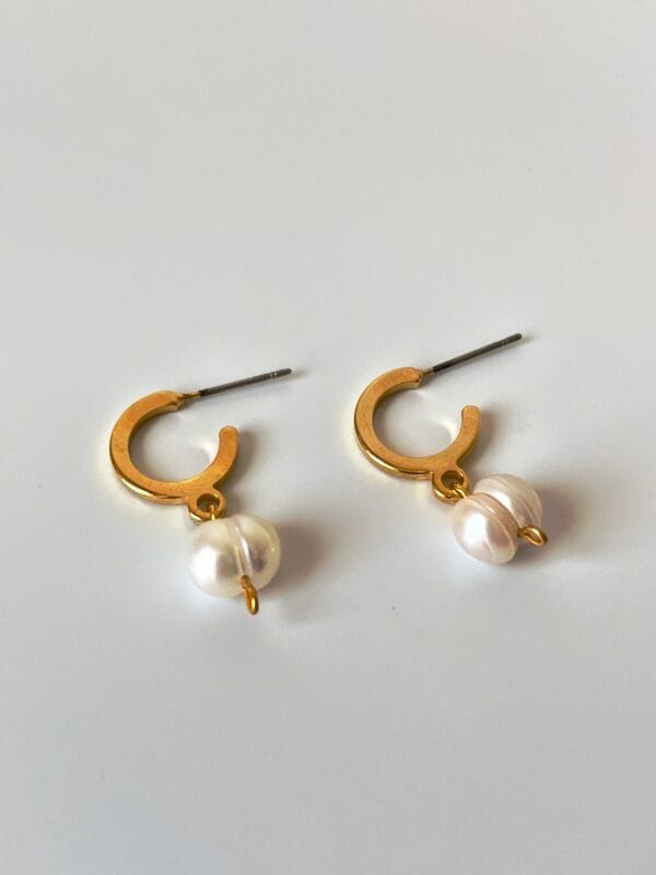 14K Altın Kaplama Tasarım Gerçek İnci Küpe