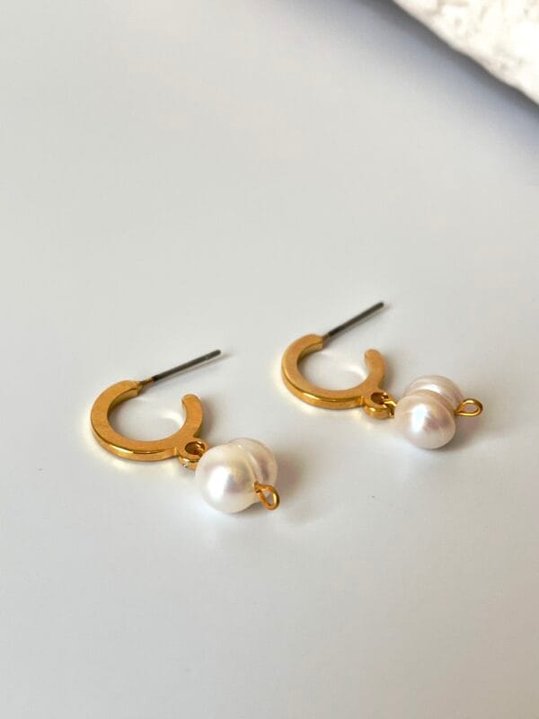 14K Altın Kaplama Tasarım Gerçek İnci Küpe