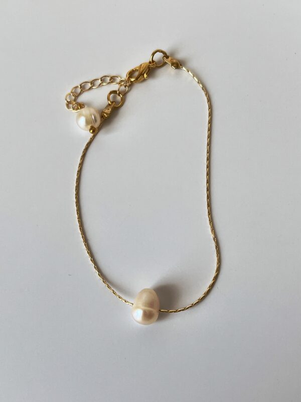 Tek İncili Altın Kaplama Bileklik