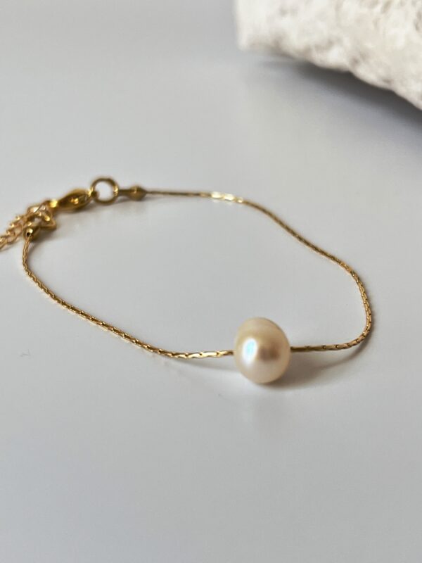 Tek İncili Altın Kaplama Bileklik