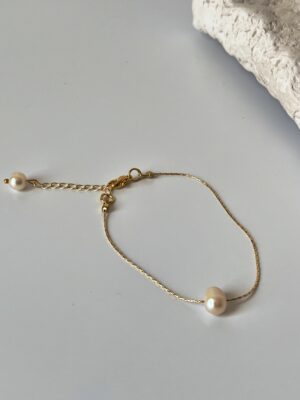 Tek İncili Altın Kaplama Bileklik