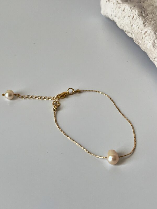 Tek İncili Altın Kaplama Bileklik