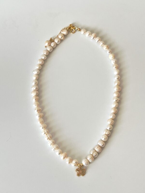 Yıldız Desenli Pirinç Üzeri Altın Kaplama İnci Kolye