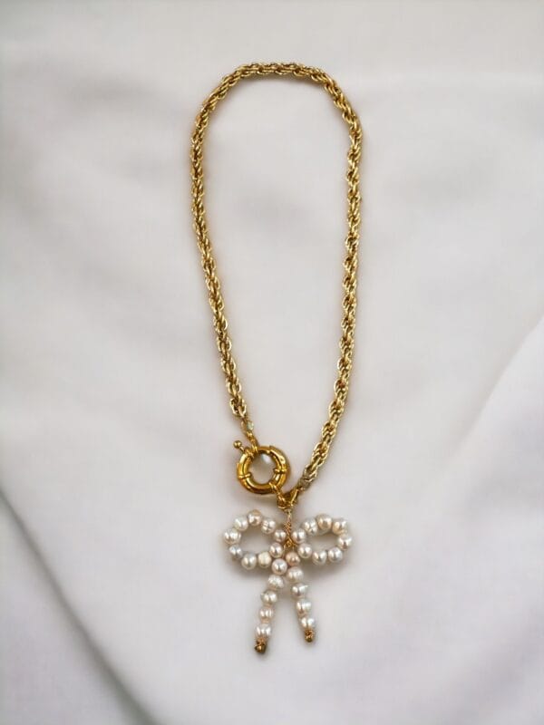 Gerçek İnci Detaylı Kurdele Model Dümen Kapama Kolye