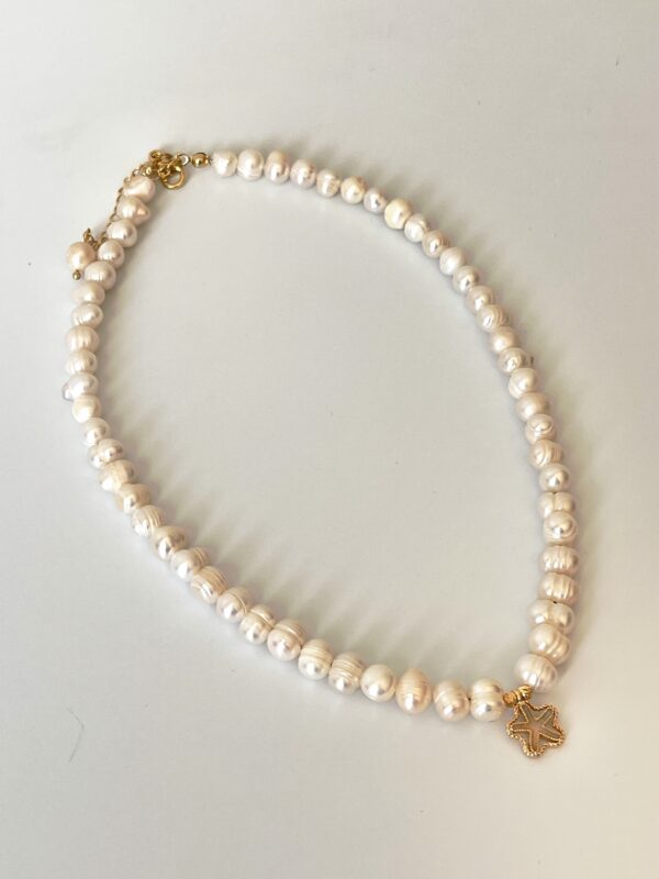 Yıldız Desenli Pirinç Üzeri Altın Kaplama İnci Kolye