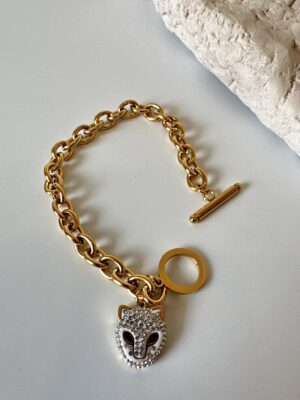 a209bcea623e10c5523535b52c8afb34-3.jpg Zirkon Taş Detaylı Kedi Sallantılı Gold Renkli Çelik Bileklik