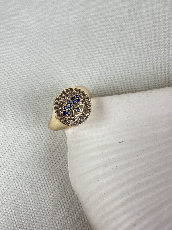 Zirkon Taş Detaylı Göz Motifli Çelik Yüzük
