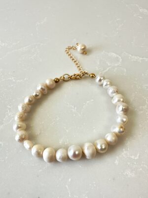 Pirinç Üzeri Altın Kaplama Gerçek İnci Bileklik