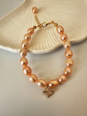 Sedefli Kelebek Detaylı Somon İnci Bileklik