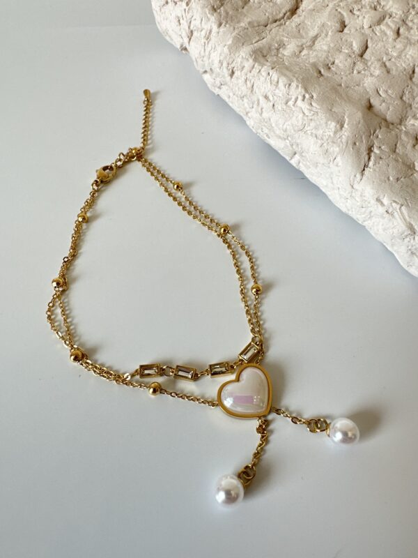 Çift Zincir Kalp Detaylı Sallantılı Çelik Halhal