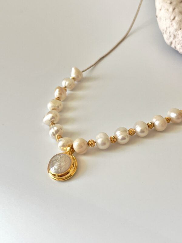 Pirinç Üzeri Altın Kaplama Gerçek İnci Kolye