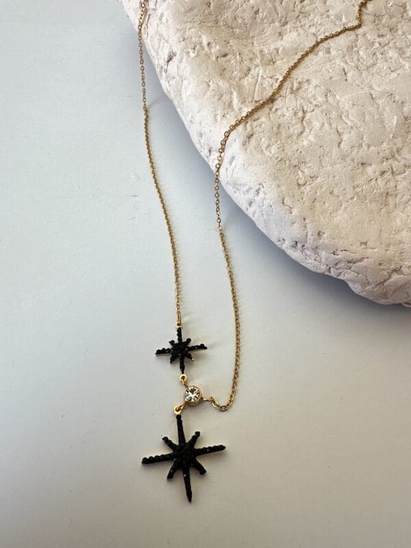 Siyah Kuzey Yıldızı Model Çelik Gold Kolye