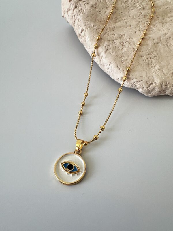 Çelik Dorika Zincir Beyaz Göz Kolye