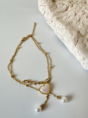 Çift Zincir Kalp Detaylı Sallantılı Çelik Halhal