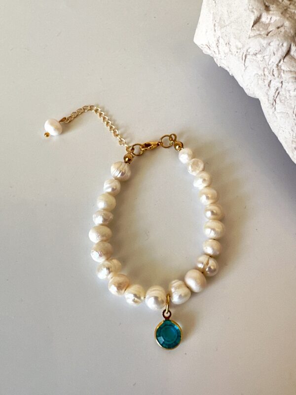 Mavi Zirkon Taş Detaylı İnci Bileklik