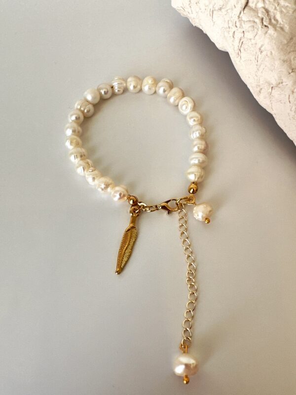 Yaprak Sallantılı Gerçek İnci Bileklik