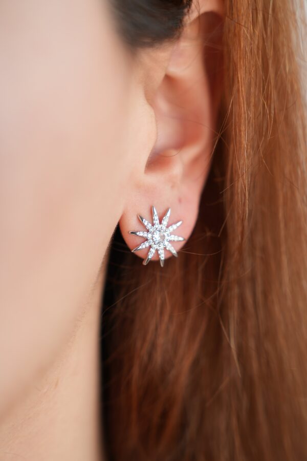 Pirinç Gümüş Renk Zirkon Taşlı Yıldız Model Kadın Küpe