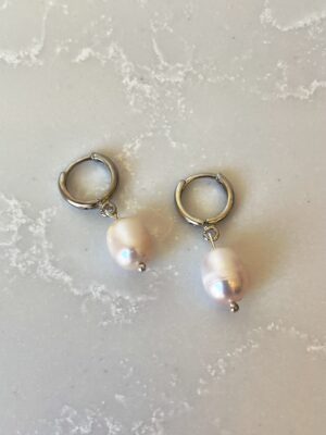 Rodyum Kaplama Gerçek Damla Inci Halka Küpe