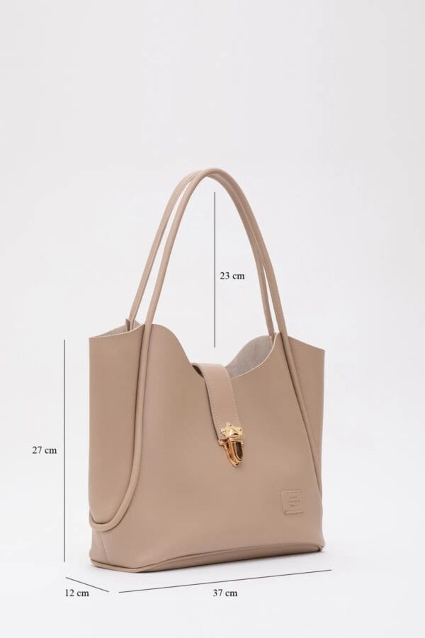 Suni Deri Kilit Detaylı Makyaj Çantalı El Kol Ve Omuz Çantası