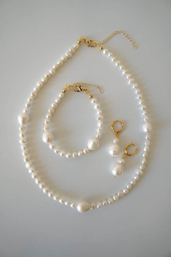 Damla İnci Detaylı Vip Gerçek İnci Kolye Bileklik ve Küpe Seti