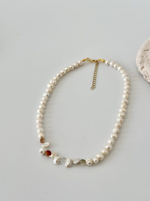 Kuvars ve Barok İnci Detaylı Gerçek İnci Kolye