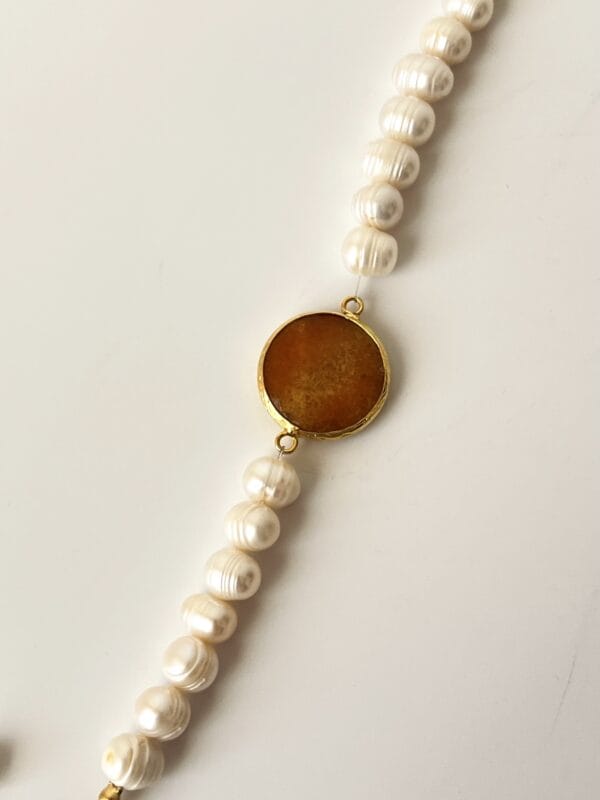 Sıvama Doğaltaş Altın Kaplama Gerçek İnci Bileklik