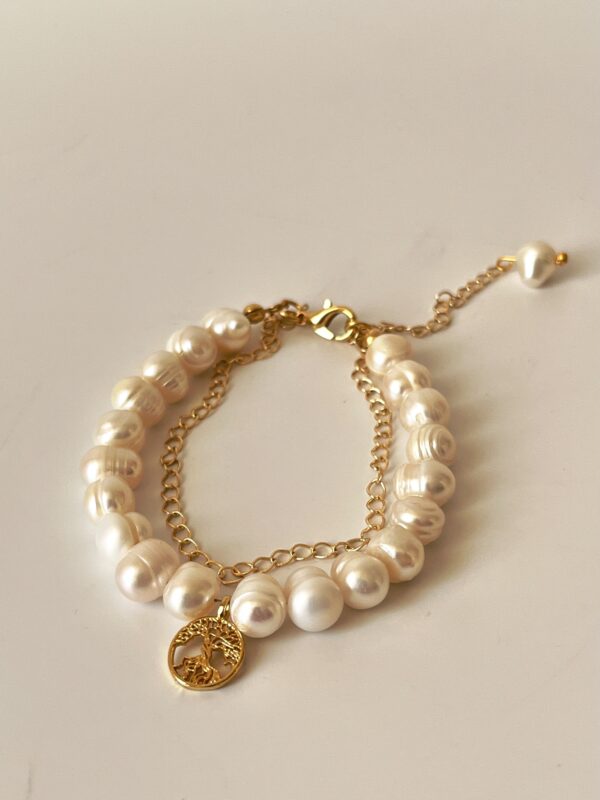 Hayat Ağacı Model Altın Kaplama Gerçek İnci Bileklik