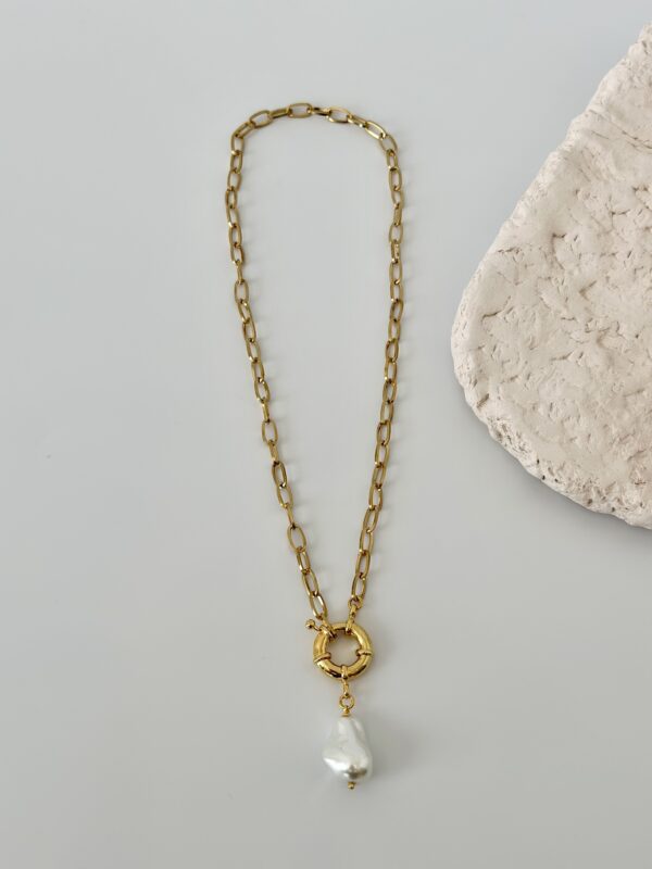 Mayorka Barok İnci Detaylı Çelik Kolye