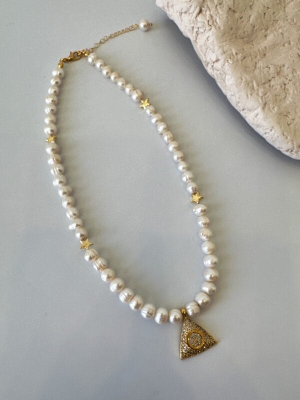 Zirkon Taş Detaylı Yıldız Model İnci Kolye