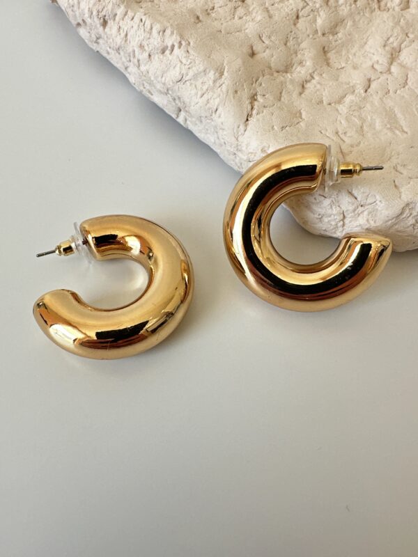 Gold Bombeli Kalın Halka Küpe