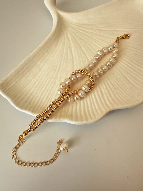 Dorika Detaylı Altın Kaplama Gerçek İnci Bileklik