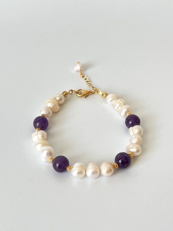 Amestist ve İnci Birleşim Bileklik