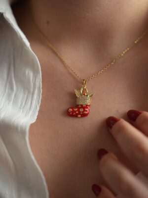 Çorap Detaylı Yılbaşı Konsept Çelik Kolye