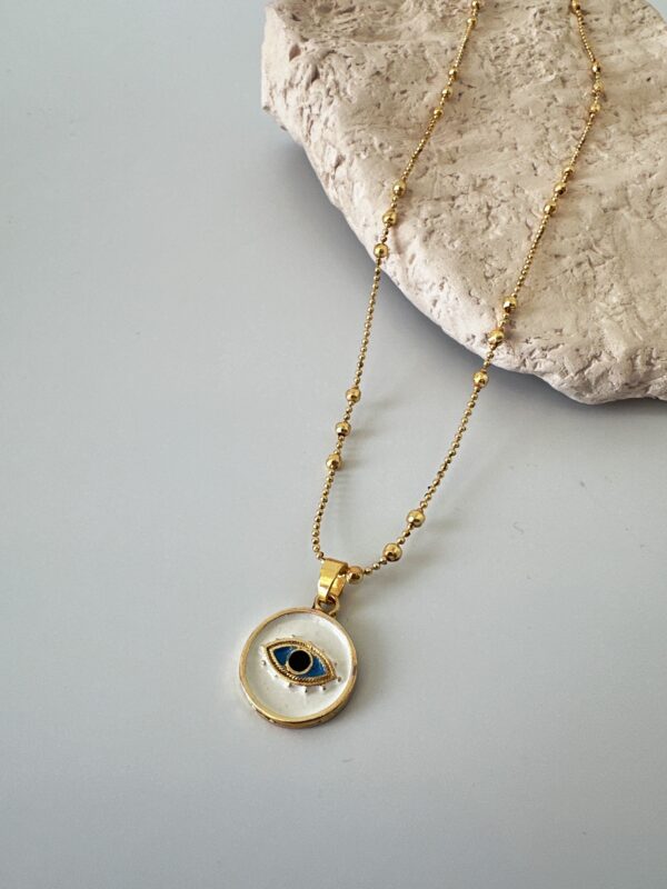 Çelik Dorika Zincir Beyaz Göz Kolye