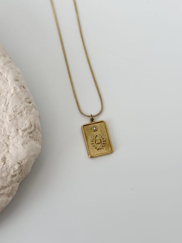 Çelik Zincir Gold Renk Zirkon Taşlı Göz Figür Tarot Kolye