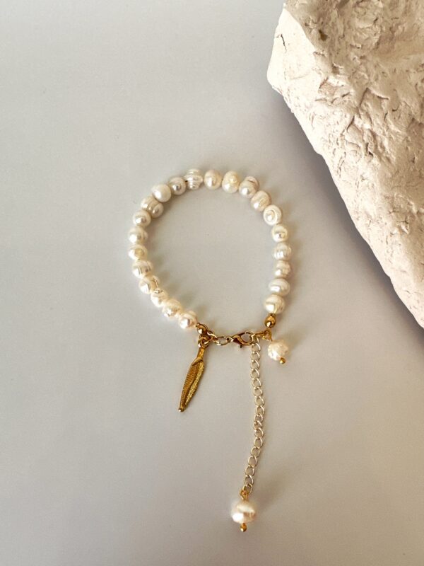 Yaprak Sallantılı Gerçek İnci Bileklik