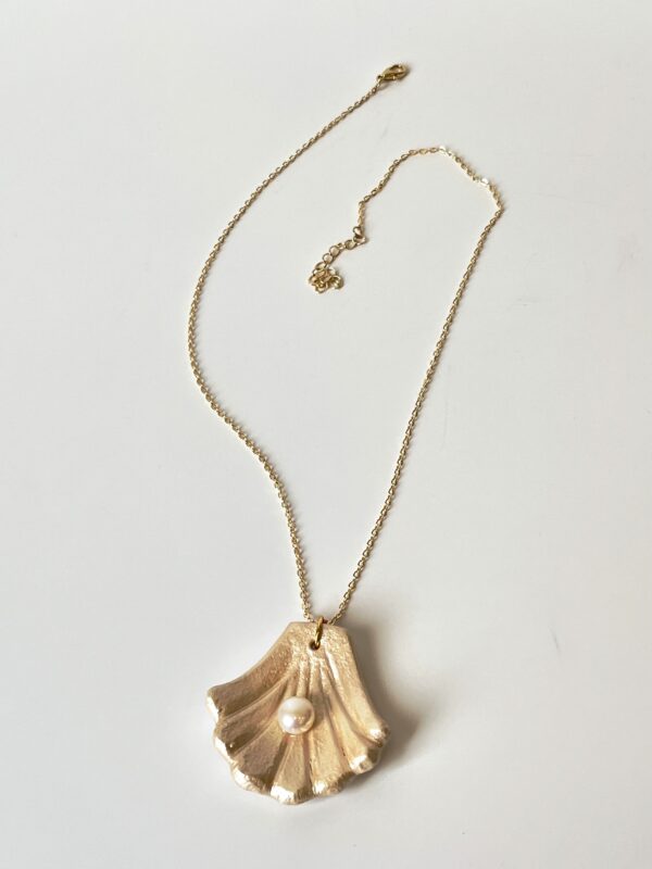 El Yapımı Seramik Tasarım İstiridye Konsept Geçek Tatlı Su İncili Kolye