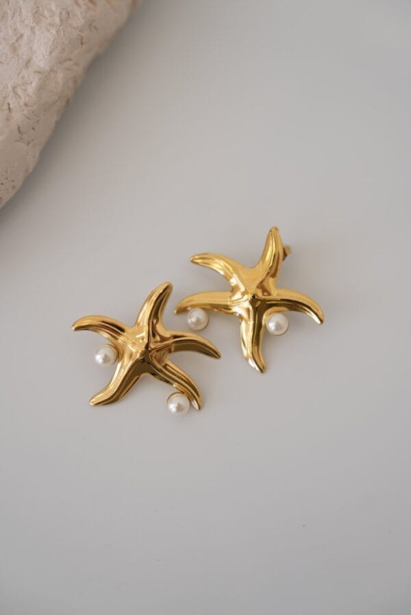 İnci Detaylı Deniz Yıldızı Model Çelik Küpe