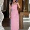Toz Pembe Uzun Elbise